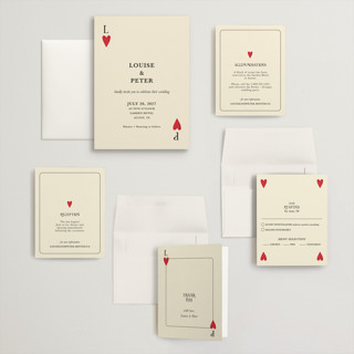 This is a champagne wedding invitations with standard by Helena Vitto called red hearts printing on signature in grand