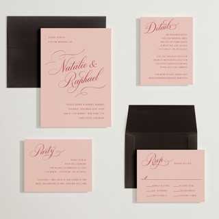 This is a berry wedding invitations with standard by Hooray Creative called scripted names printing on signature in grand
