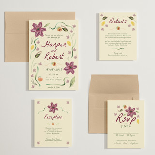 This is a lilac wedding invitations with standard by Emily Miranda called romantic tropical wedding printing on signature in grand