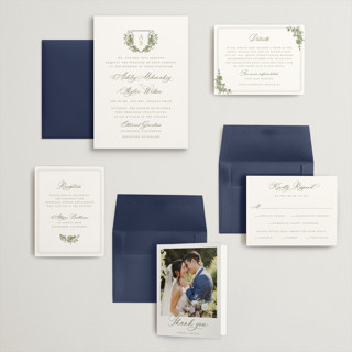This is a moss wedding invitations with standard by Cass Loh called watercolor flowers crest printing on signature in grand