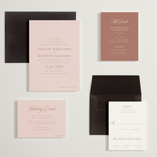 This is a blush wedding invitations with standard by Megan Davis called charleston printing on signature in grand