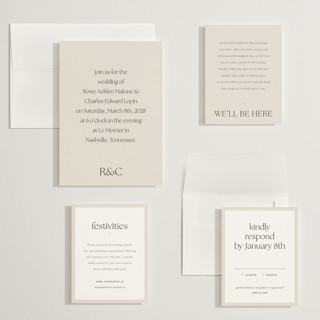 This is a sandstone wedding invitations with standard by Sara Hicks Malone called monogram edit printing on signature in grand