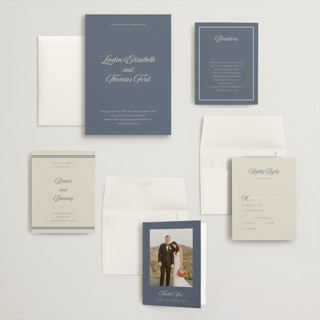 This is a french blue wedding invitations with standard by Nicoletta Savod called ritzy printing on signature in grand