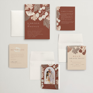 This is a latte wedding invitations with standard by Alethea and Ruth called leaf cascade printing on signature in grand