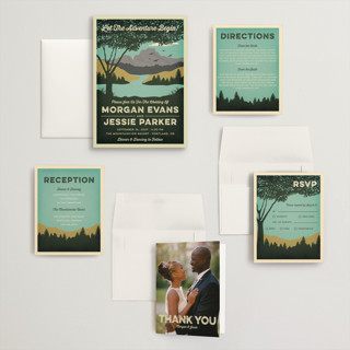 This is a forest wedding invitations with standard by Nam Bourassa called mountain view printing on signature in grand