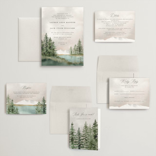 This is a forest wedding invitations with standard by Petra Kern called montagna printing on signature in grand