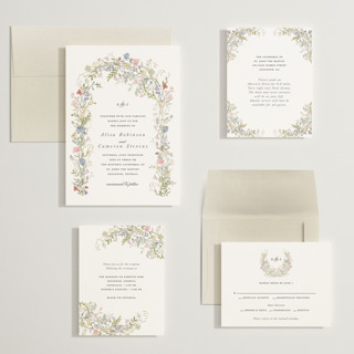 This is a sage wedding invitations with standard by Lori Wemple called flowering arch printing on signature in grand