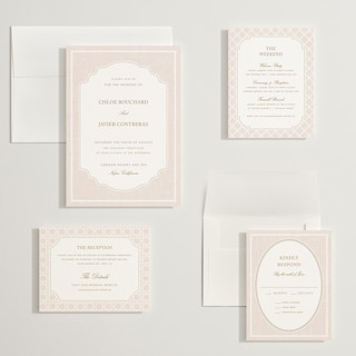 This is a blush wedding invitations with standard by Kelly Schmidt called summer linen printing on signature in grand