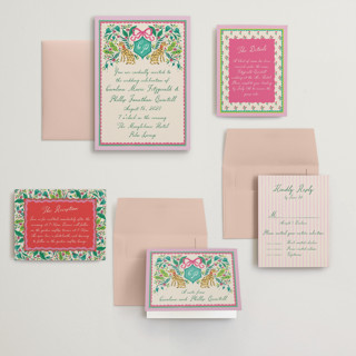 This is a peony wedding invitations with standard by Jackie Crawford called whimsical hand illustrated crest printing on signature in grand