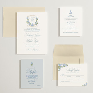 This is a ocean wedding invitations with standard by Creo Study called coastal crest printing on signature in grand