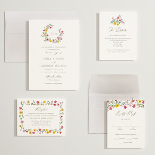 This is a peony wedding invitations with standard by Yaling Hou Suzuki called wildflower wreath printing on signature in grand