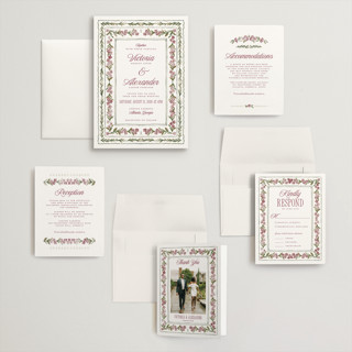 This is a mulberry wedding invitations with standard by Jenna Holcomb called vintage sketched printing on signature in grand