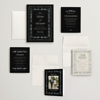 This is a midnight wedding invitations with standard by Jenna Holcomb called vintage sketched printing on signature in grand