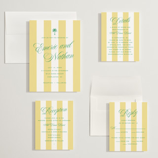 This is a limoncello wedding invitations with standard by Susan Zinader called island palm printing on signature in grand