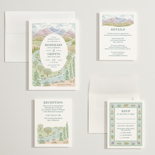 This is a pine wedding invitations with standard by Paper Sun Studio called river valley printing on signature in grand