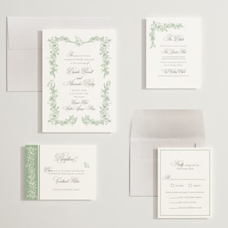 This is a mint wedding invitations with standard by Melinda Denison called romantic garden printing on signature in grand