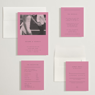 This is a fuchsia wedding invitations with standard by Blustery August called nonnette printing on signature in grand