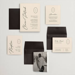 This is a sand wedding invitations with standard by Carolyn MacLaren called script and monogram printing on signature in grand