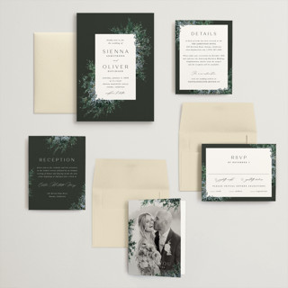 This is a emerald wedding invitations with standard by Kate Ahn called juniper printing on signature in grand