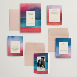 This is a sunset wedding invitations with standard by Sumak Studio called at dusk printing on signature in grand