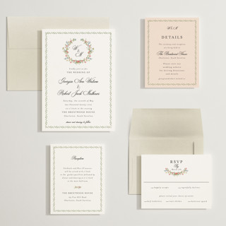 This is a blush wedding invitations with standard by Susan Moyal called monogramed printing on signature in grand