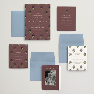 This is a merlot wedding invitations with standard by Olivia Kanaley Inman called blockprint printing on signature in grand