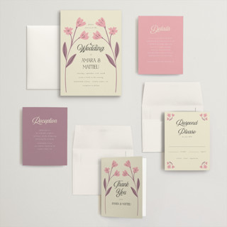 This is a petal wedding invitations with standard by Morgan Kendall called vintage wildflowers printing on signature in grand