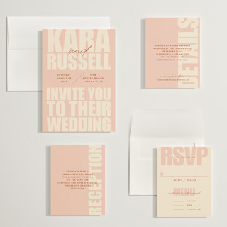 This is a blush wedding invitations with standard by Stacey Day called typographical poster printing on signature in grand