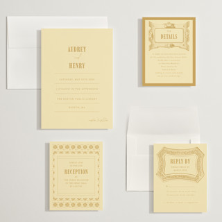 This is a butter wedding invitations with standard by Nazia Hyder called vintage label printing on signature in grand