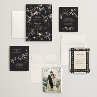 This is a midnight park wedding invitations with standard by Phrosné Barwood called whimsey floral printing on signature in grand