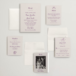 This is a lilac wedding invitations with standard by Cass Loh called simple monogram printing on signature in grand