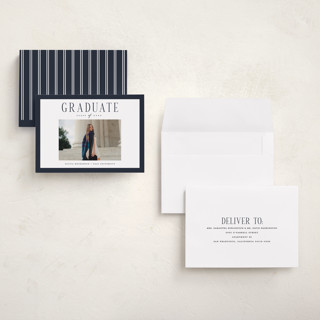 This is a navy graduation announcements with standard by Christy Hy Lee called classic layout printing on signature in petite