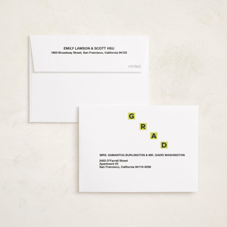 This is a citron graduation announcements with standard by Inkblot Design called grad grid printing on signature in petite