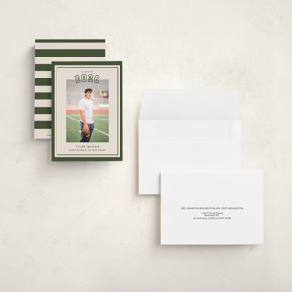 This is a forest graduation announcements with standard by Megan Cash called varsity year printing on signature in petite