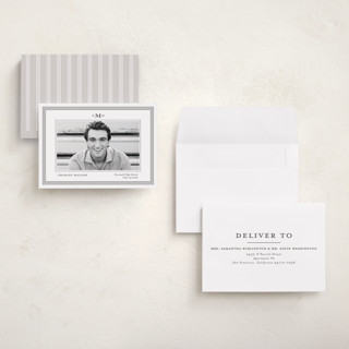 This is a steel graduation announcements with standard by Creo Study called timeless impressions printing on signature in petite