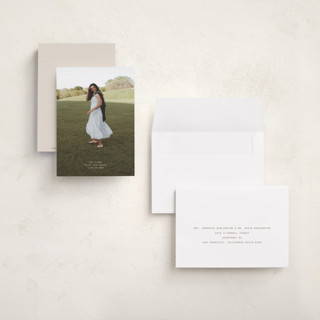 This is a cream graduation announcements with standard by JoAnn Jinks called titled printing on signature in petite