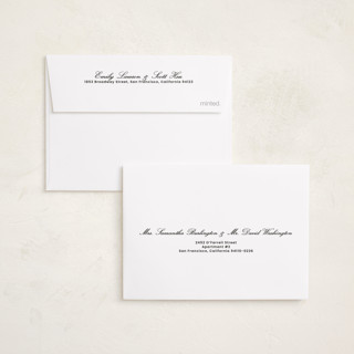 This is a sand graduation announcements with standard by Rachel Cassel called perfectly scripted printing on signature in petite
