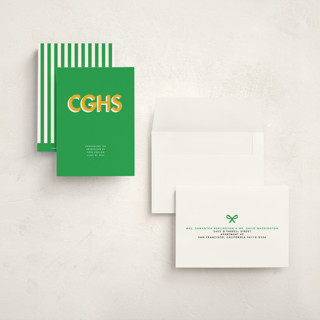 This is a grass graduation announcements with standard by mo kelley called bold initials printing on signature in petite