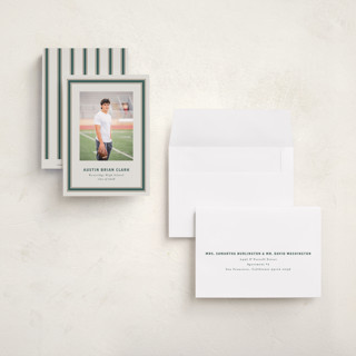 This is a evergreen graduation announcements with standard by Angela Garrick called varsity frame printing on signature in petite