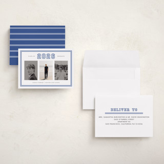 This is a royal graduation announcements with standard by Stacey Meacham called letterman printing on signature in petite