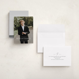 This is a eggshell graduation announcements with standard by Carolyn MacLaren called grad in overlay printing on signature in petite