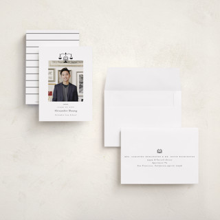 This is a ink graduation announcements with standard by Hudson meet Rose called scales of justice printing on signature in petite