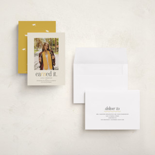 This is a marigold graduation announcements with standard by Louise Kay called earned it printing on signature in petite