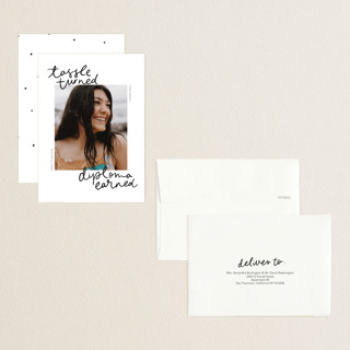 This is a noir graduation announcements with standard by Abbigail Lim called tassel turned, diploma earned printing on signature in petite