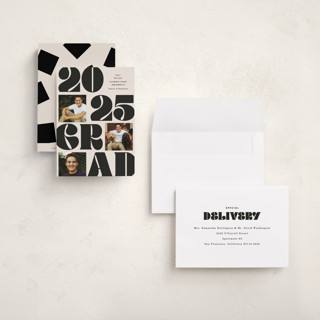 This is a cream graduation announcements with standard by Baumbirdy called vintage bold printing on signature in petite