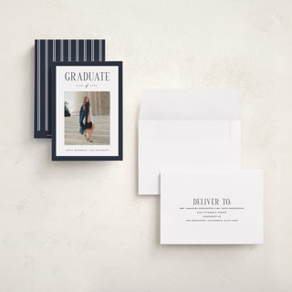 This is a navy graduation announcements with standard by Christy Hy Lee called classic layout printing on signature in petite