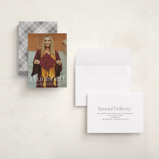 This is a cloud graduation announcements with standard by Heather Schertzer called ph.inished. printing on recycled smooth signature in petite