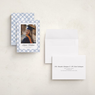 This is a powder graduation announcements with standard by Kampai Designs called gingham printing on signature in petite