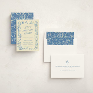 This is a sea graduation invitations with standard by Pati Cascino called on the coast printing on pearlescent in standard