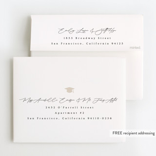 This is a cream graduation thank you cards with foil pressed by Ana Sharpe called a grad party printing on strathmore in standard